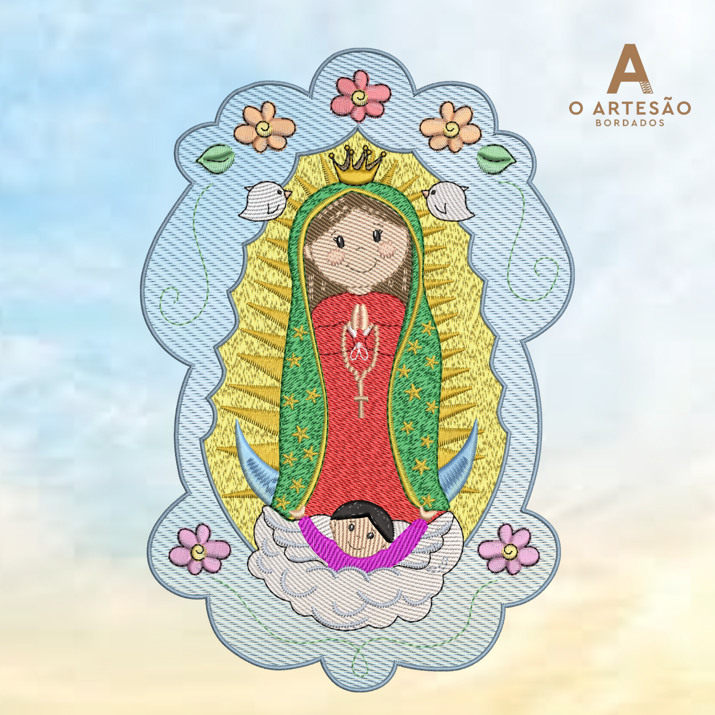 Guadalupe Fofa com Flores Simples