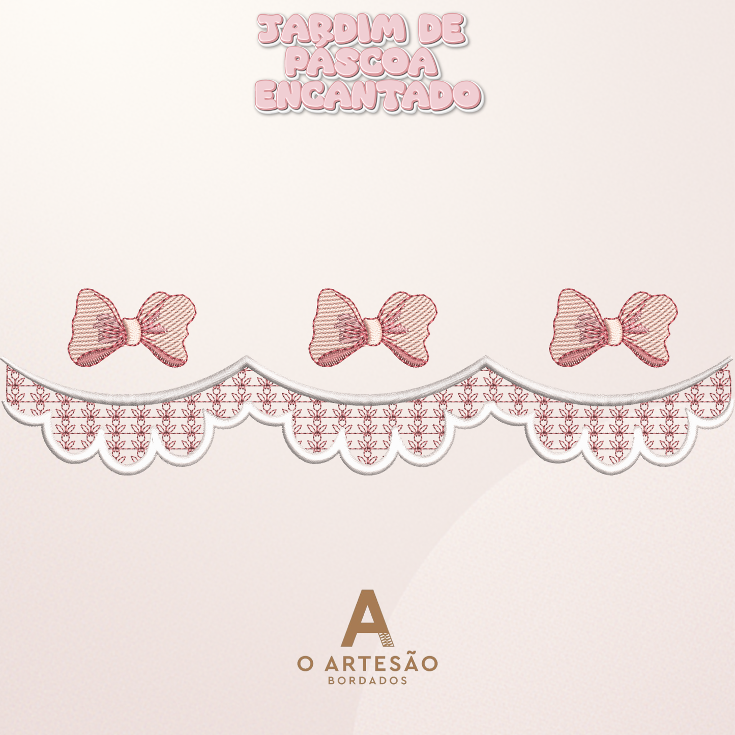 Matriz de Bordado Barrado de Páscoa Jardim Encantado com Fundo Rosa Simples