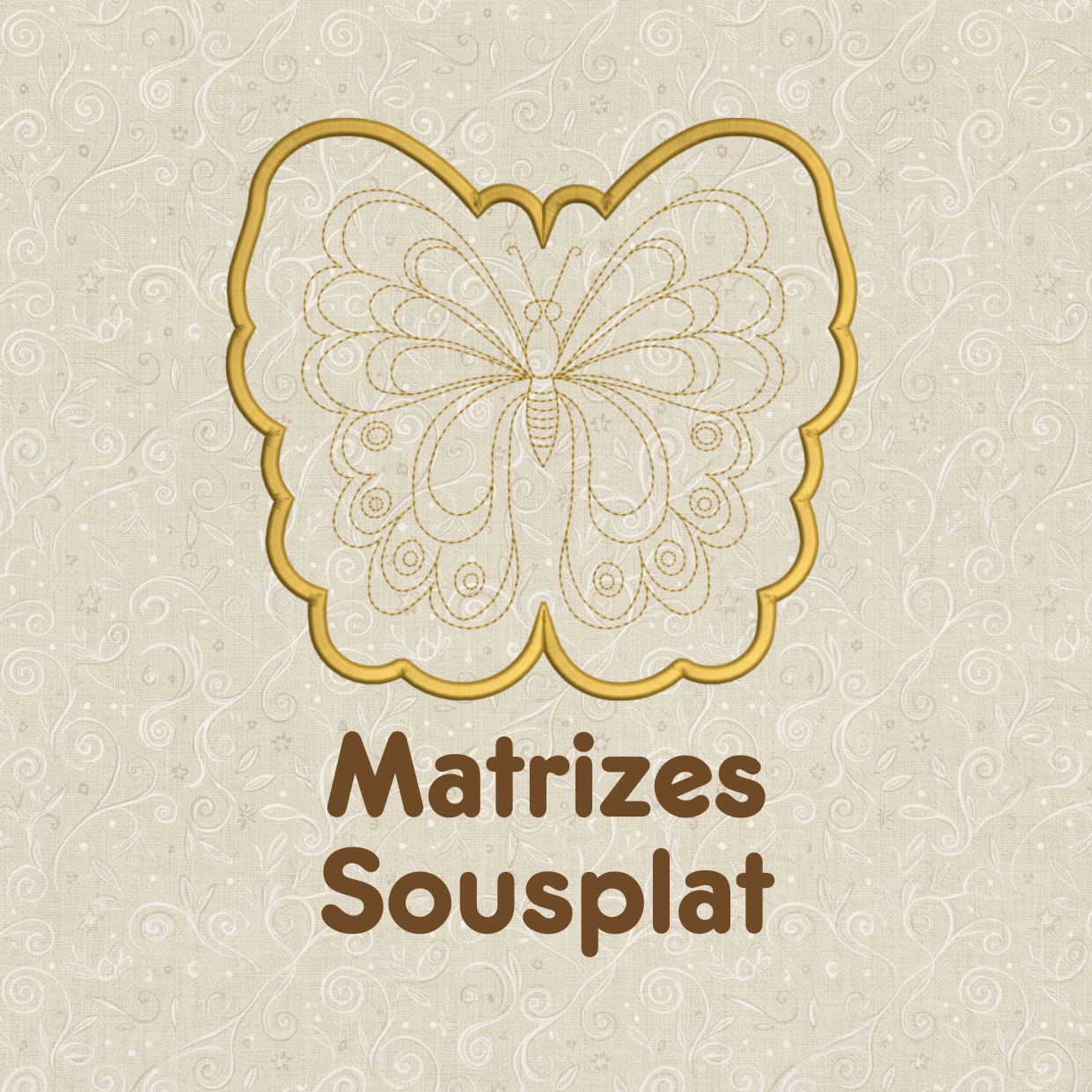 Banner com Escrita Matrizes Sousplat e Borboleta com Fundo Bege