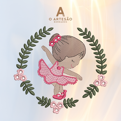 Menina Bailarina na Moldura Floral