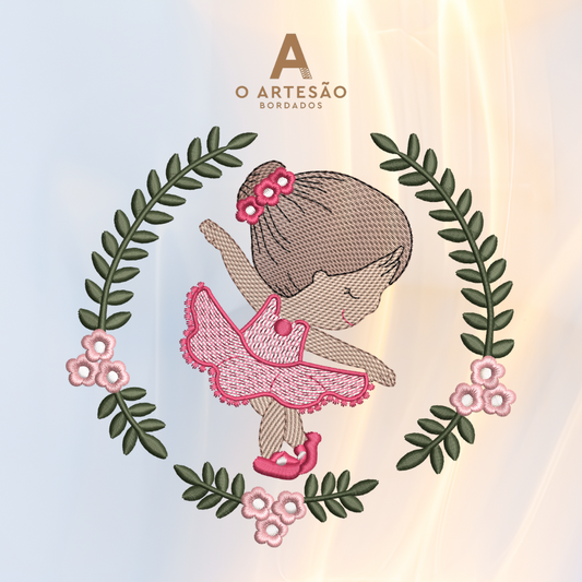 Menina Bailarina na Moldura Floral