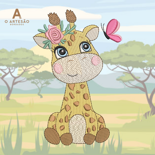Girafinha Fofa Sentada e Borboleta