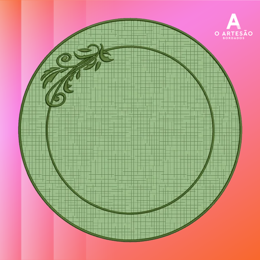 Matriz de Bordado Sousplat e Moldura Rendondo Folhas Simples — Download Imediato