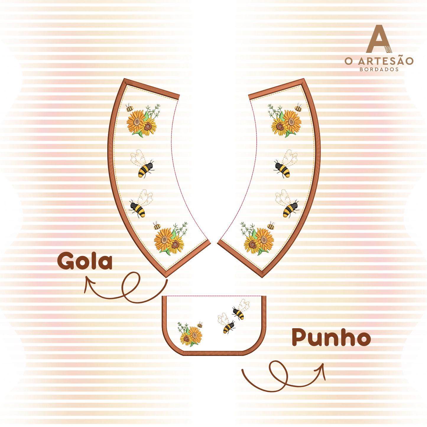 Matriz de Bordado Projeto Gola e Punhos Abelhinha e Flores — Download Imediato
