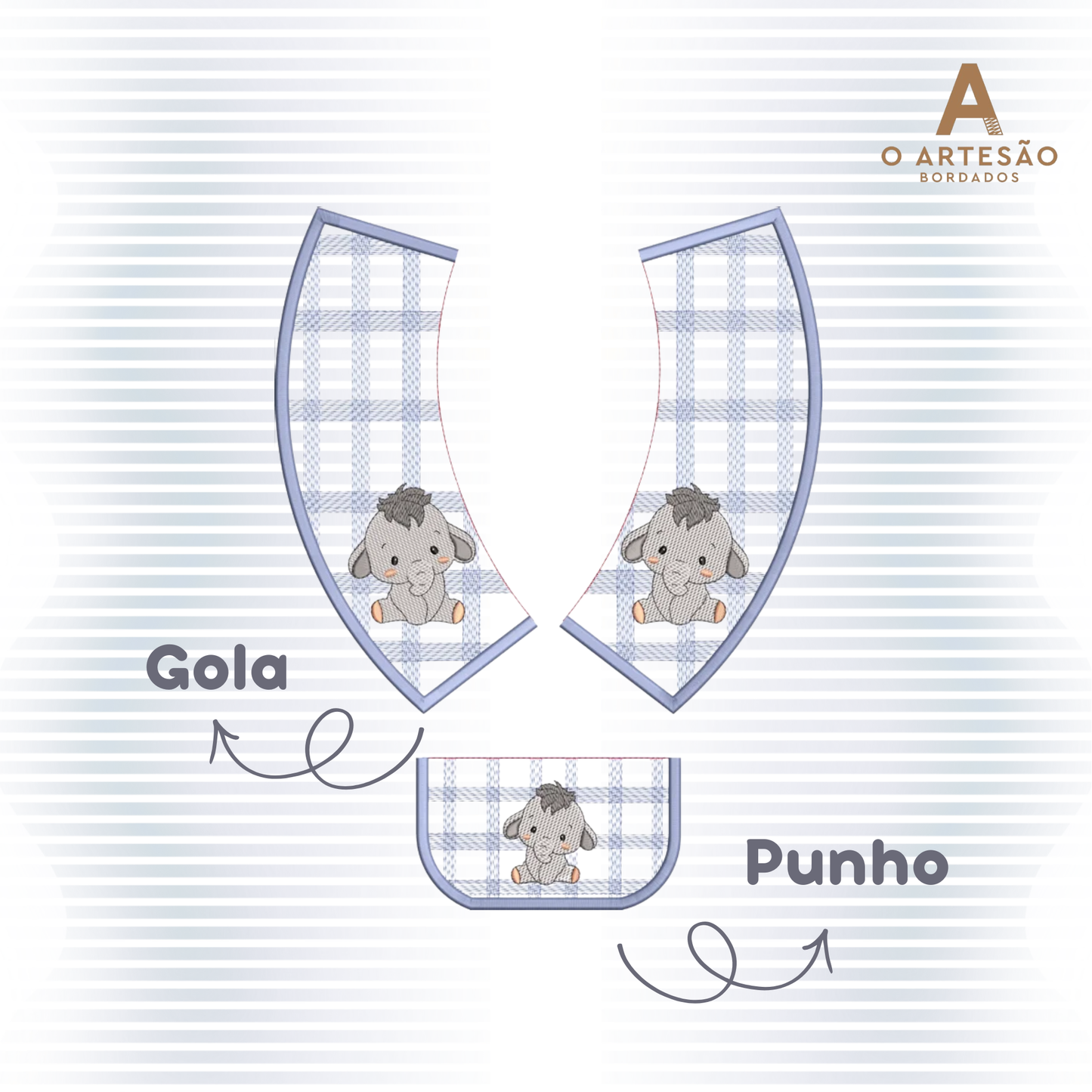 Projeto Gola e Punhos Elefantinho com xadrez