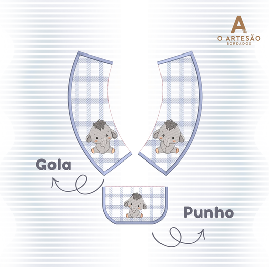 Projeto Gola e Punhos Elefantinho com xadrez