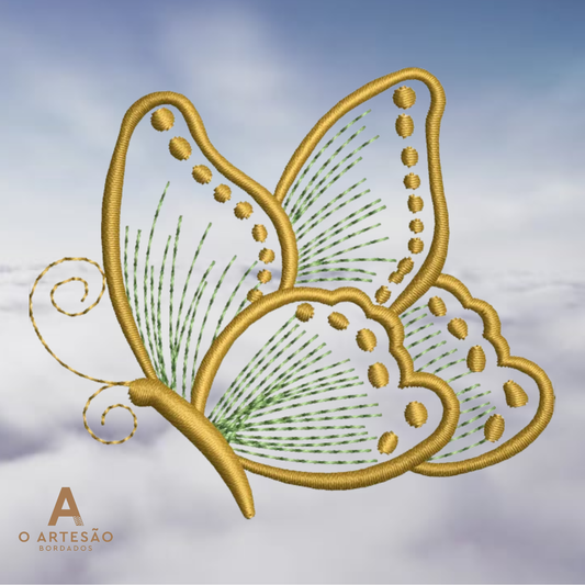 Matriz de Bordado Borboleta Dourada sem Fundo Natureza — Download Imediato