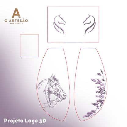 Matriz de Bordado Projeto Laço 3D Cavalo e Floral — Download Imediato