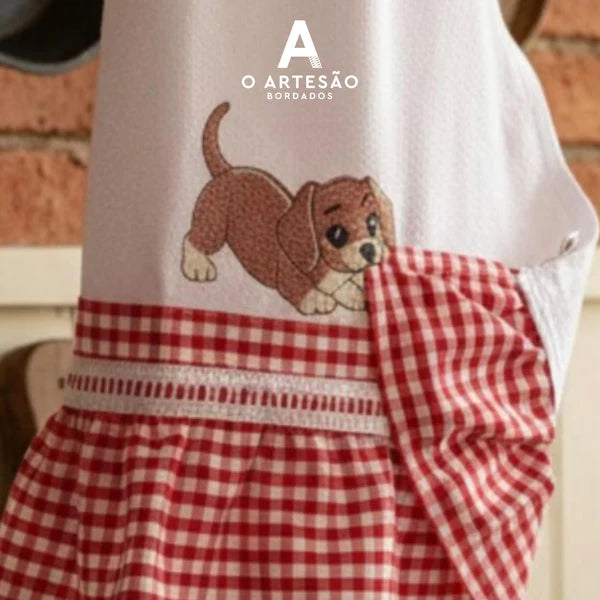 Matriz de Bordado Coleção Interativa Puxa Pano Cachorrinho Sapeca com Fundo de Tijolos