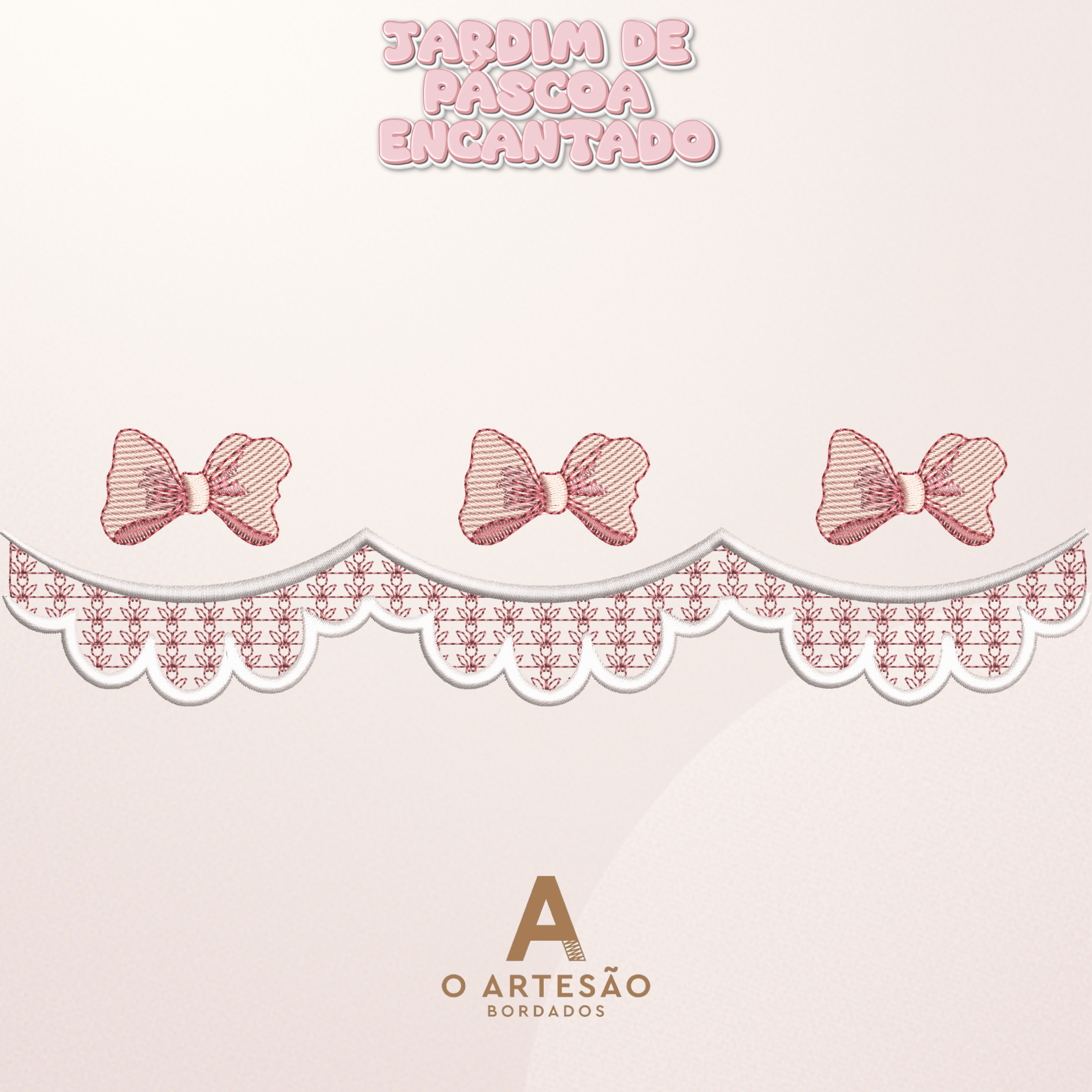 Matriz de Bordado Barrado de Páscoa Jardim Encantado com Fundo Rosa Simples