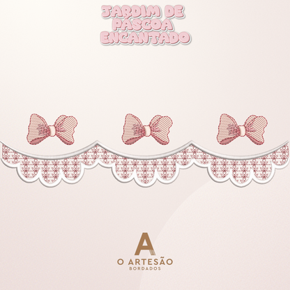 Matriz de Bordado Barrado de Páscoa Jardim Encantado com Fundo Rosa Simples