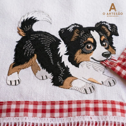 Pano e Prato com Matriz Burder Collie Puxando Pano Xadrez Vermelho