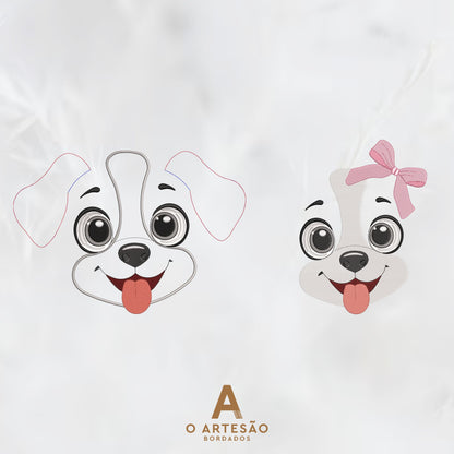 Matriz de Bordado Cachorrinho Rostinho Lúdico em Aplique e em Tatami no fundo Cinza Simples