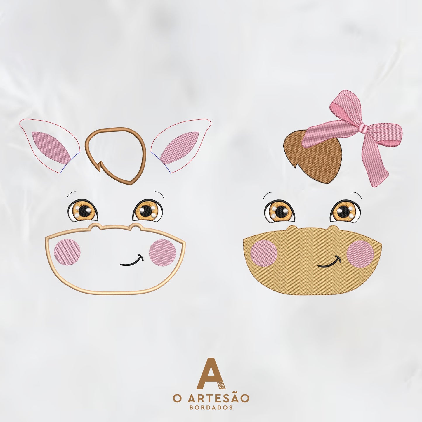 Matriz de Bordado Cavalo Rostinho Lúdico em Aplique e Tatami Fechado com Fundo Cinza Claro