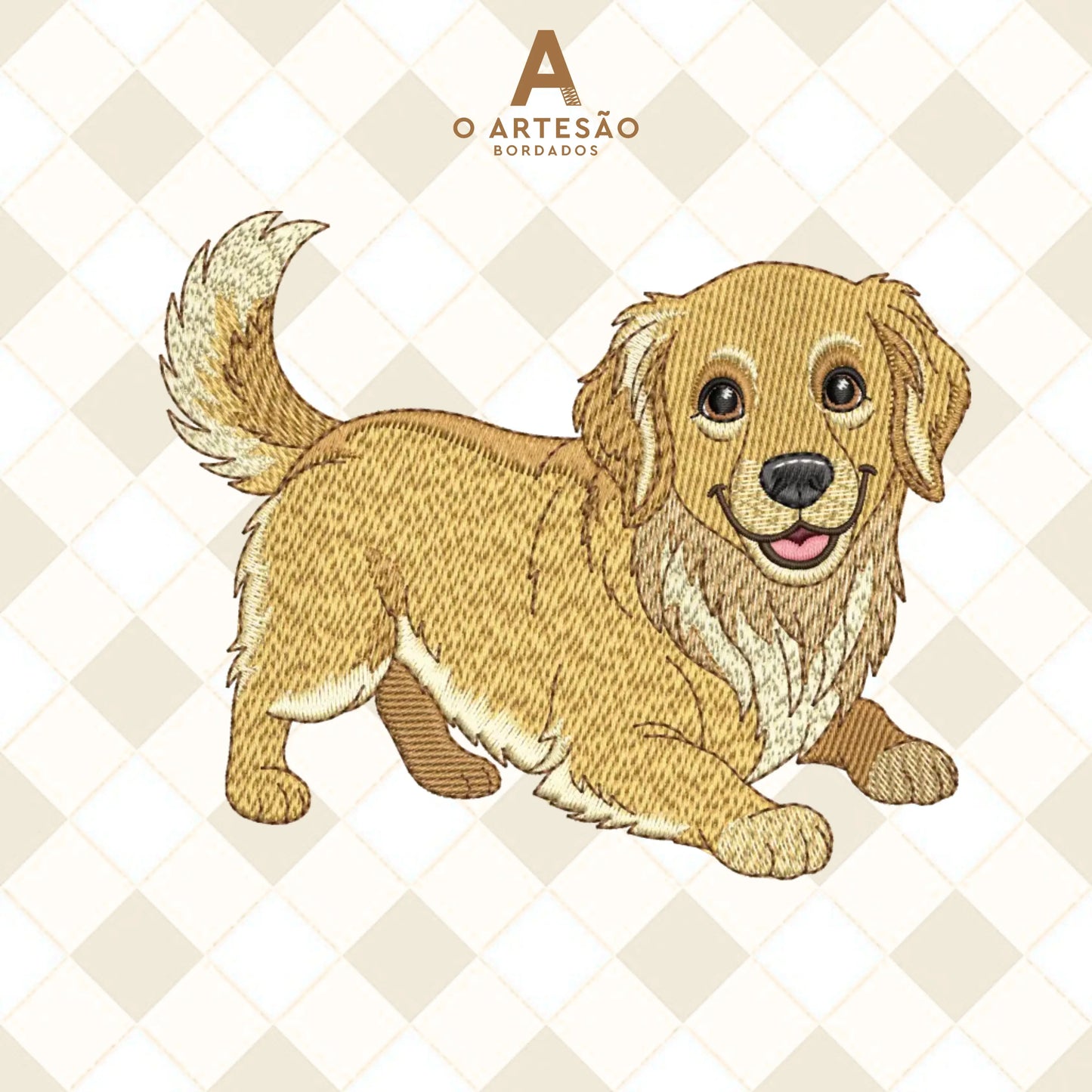 Matriz de Bordado Cozinha Golden em Rippled com Fundo Xadrez Creme