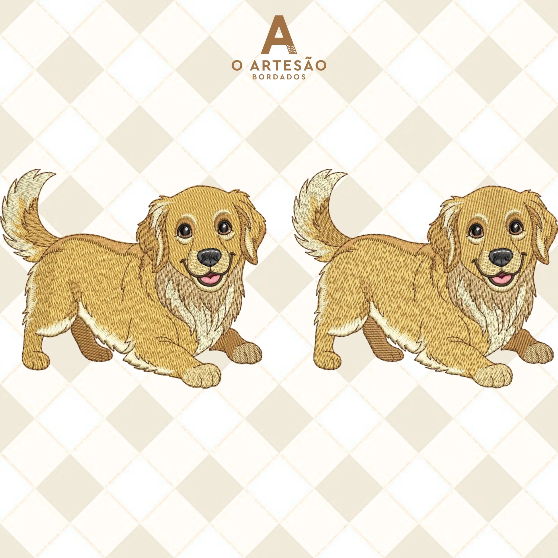 Matriz de Bordado Cozinha Golden em Tatami e Rippled com Fundo Xadrez Creme