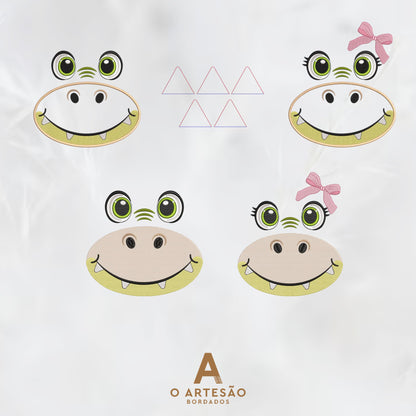 Matriz de Bordado Dinossaurinho Rostinho Lúdico com Fundo Cinza Simples