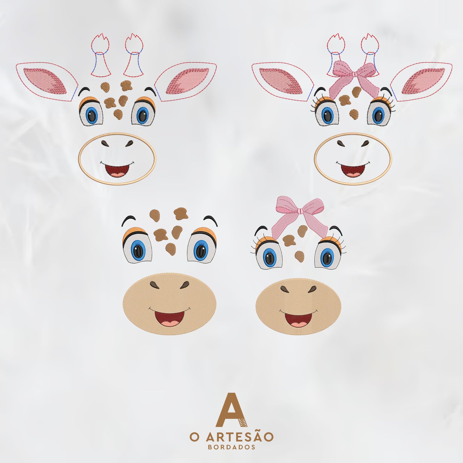Matriz de Bordado Girafinha Rostinho Lúdico com Fundo Cinza Simples