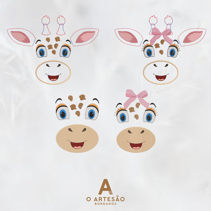 Matriz de Bordado Girafinha Rostinho Lúdico com Fundo Cinza Simples