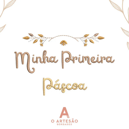 Matriz de Bordado Infantil Escrita Minha Primeira Páscoa em fundo branco