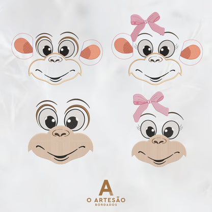 Matriz de Bordado Macaquinho Rostinho Lúdico em Fundo Cinza Simples