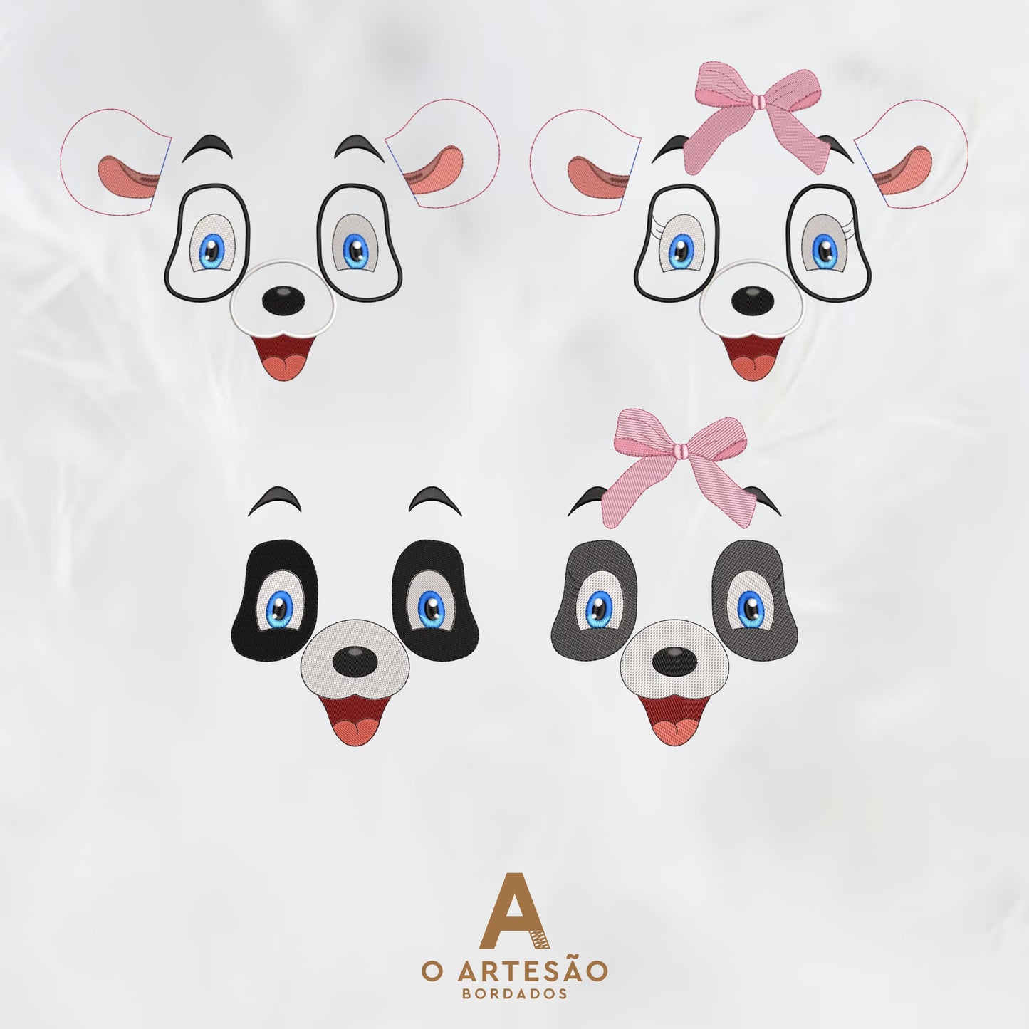Matriz de Bordado Pantinha Rostinho Lúdico com Fundo Simples Cinza