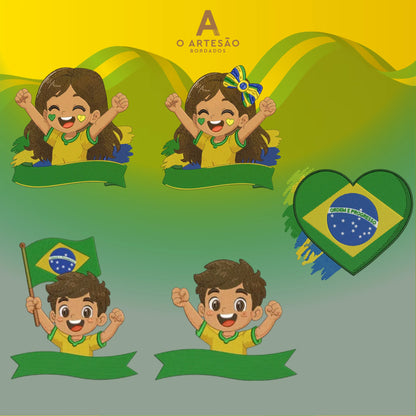 Matrizes de Bordado Coleção Torcedores do Brasil com fundo Verde e Amarelo.