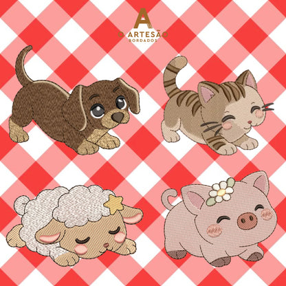 Matrizes de Bordado Coleção Interativa Puxa Pano com Fundo Xadrex Vermelho