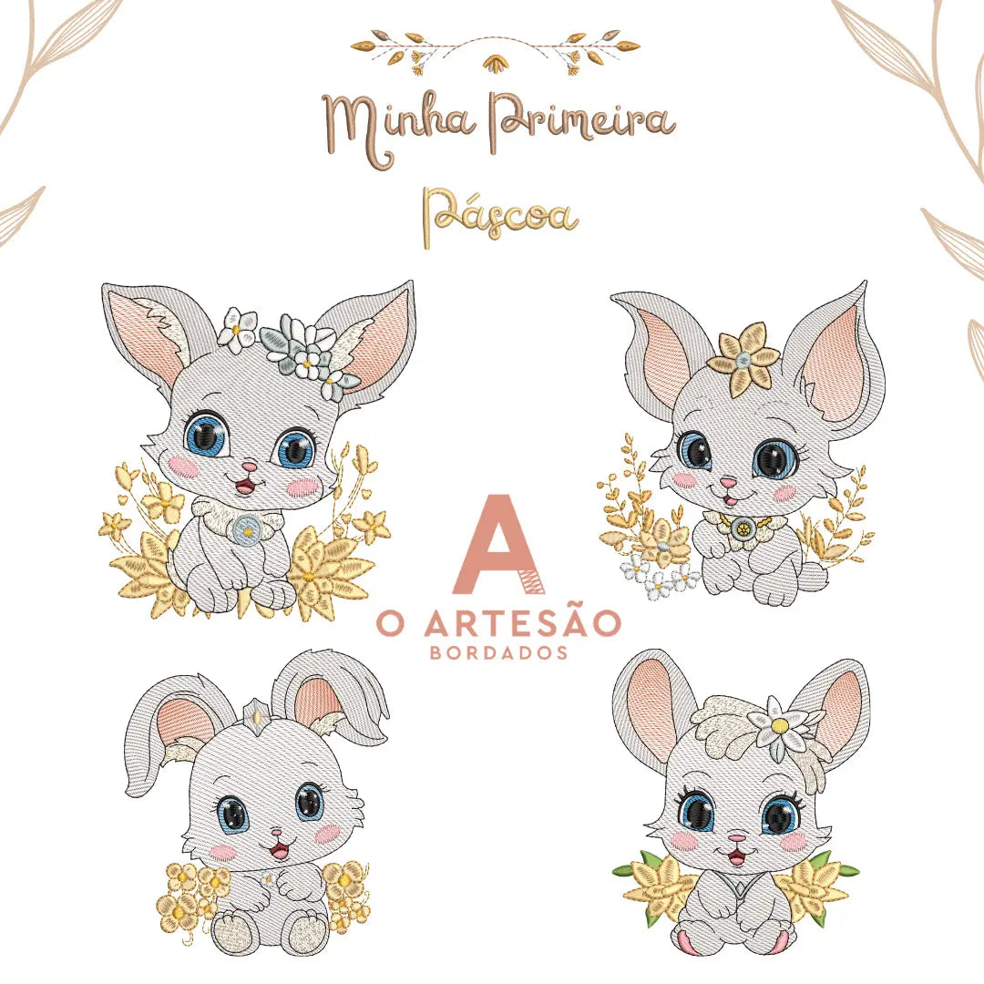 Pacote de Matrizes de Bordado Infantil Minha Primeira Páscoa em fundo branco