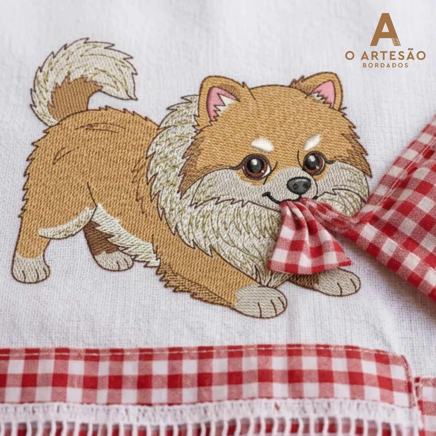 Pano de Prato com Matriz de Bordado de Cozinha Lulu Fofinho Puxando Pano 