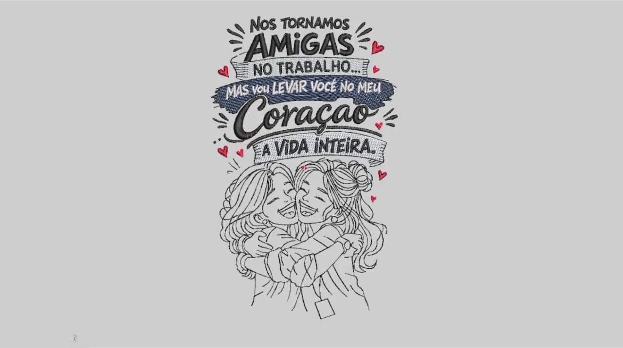 Vídeo de simulação de bordado do Pacote Amigas do Coração.
