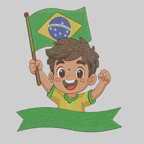 Vídeo de simulação de bordado do Pacote Menino Torcedor com Faixa Personalizável.
