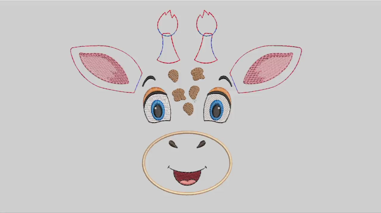 Matriz de Bordado Rostinho Girafinha em Vídeo