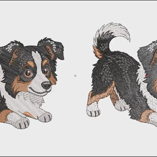 Processo de bordado da Matriz de Bordado Border Collie Puxando Pano.
