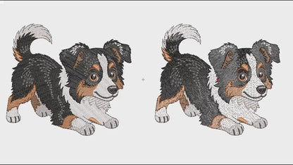 Processo de bordado da Matriz de Bordado Border Collie Puxando Pano.