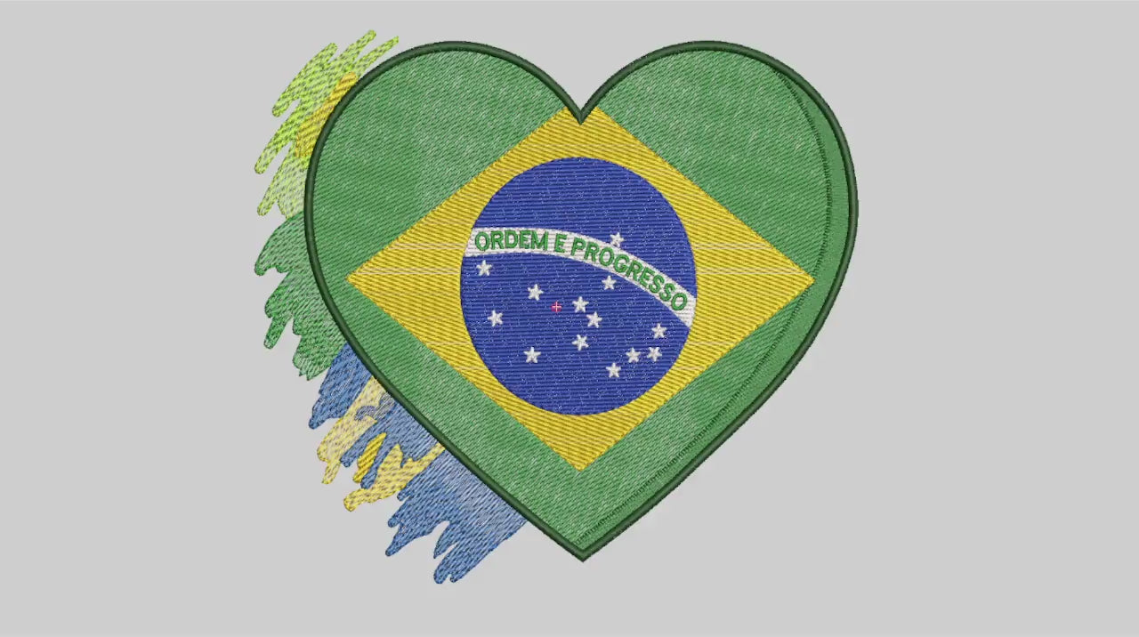 Vídeo de simulação de bordado da Matriz Bandeira Coração Brasil.