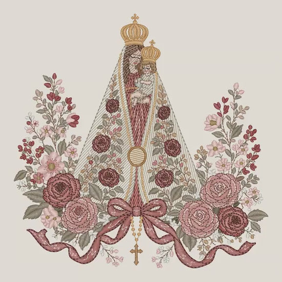 Vídeo de simulação de bordado da Matriz Nossa Senhora Manto Floral - Pontos Leves.