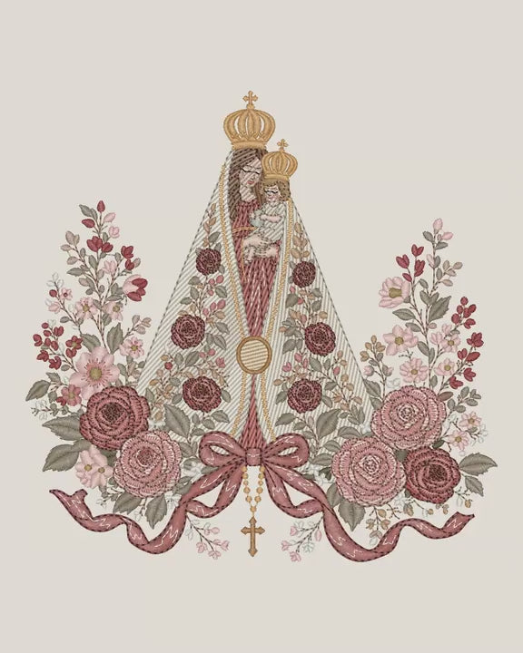 Vídeo de simulação de bordado da Matriz Nossa Senhora Manto Floral - Pontos Leves.