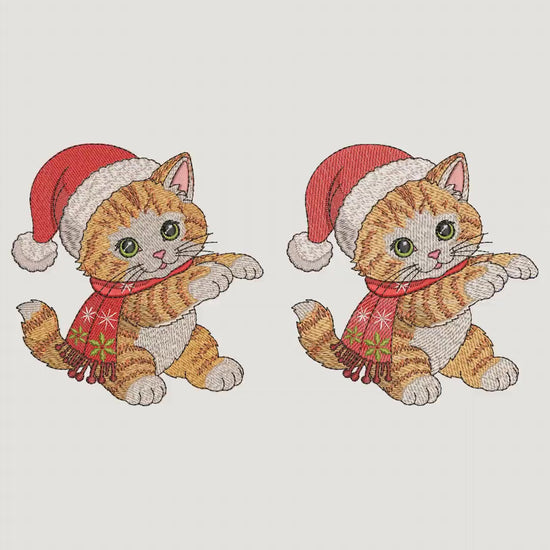 Vídeo de simulação de bordado do Pacote Gatinho de Natal Puxa Pano.
