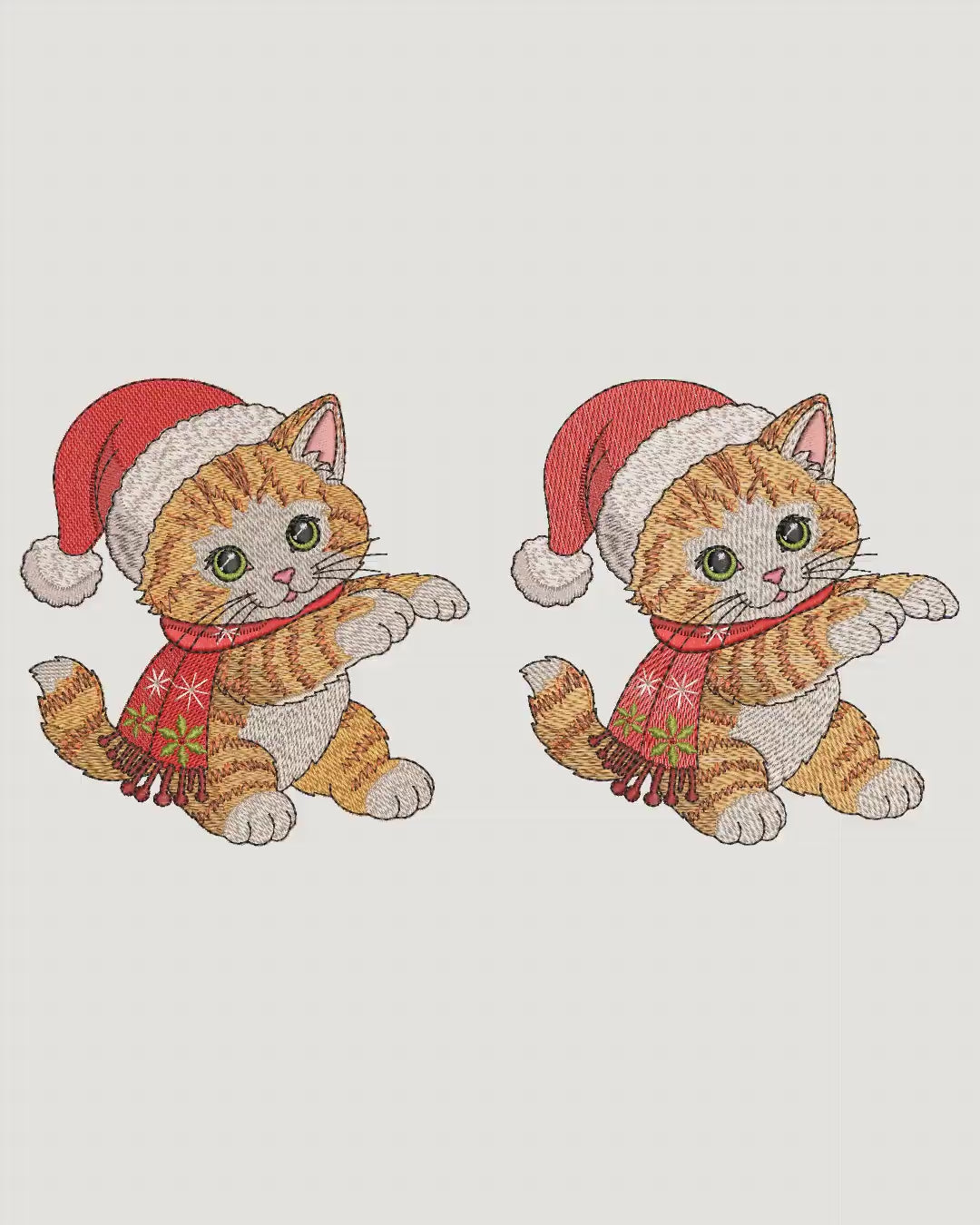 Vídeo de simulação de bordado do Pacote Gatinho de Natal Puxa Pano.
