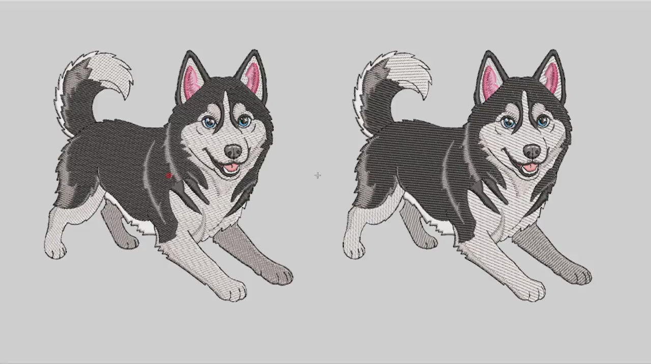 Vídeo de simulação de bordado da Matriz de Bordado Husky Brincalhão Puxando Pano.