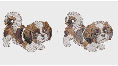 Vídeo do processo de bordado Shih Tzu Fofinho Puxando Pano