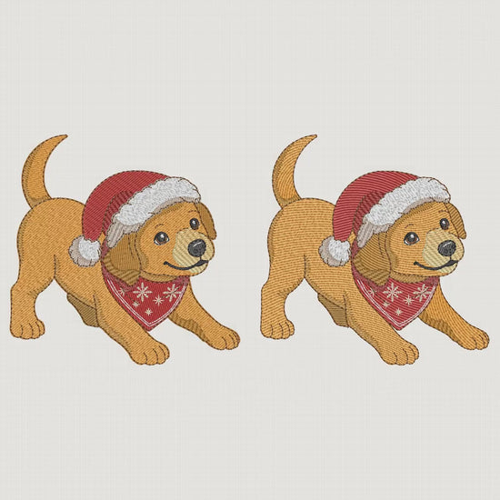 Vídeo de simulação de bordado do Pacote Doguinho Caramelo de Natal Puxa Pano.