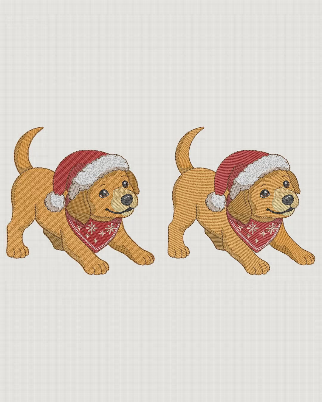 Vídeo de simulação de bordado do Pacote Doguinho Caramelo de Natal Puxa Pano.