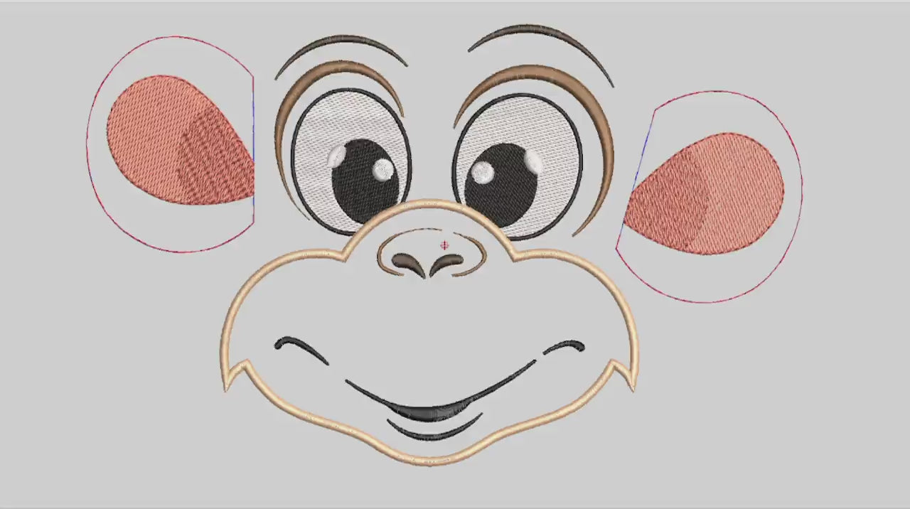 Matriz de Bordado Rostinho Lúdico Macaquinho em Vídeo