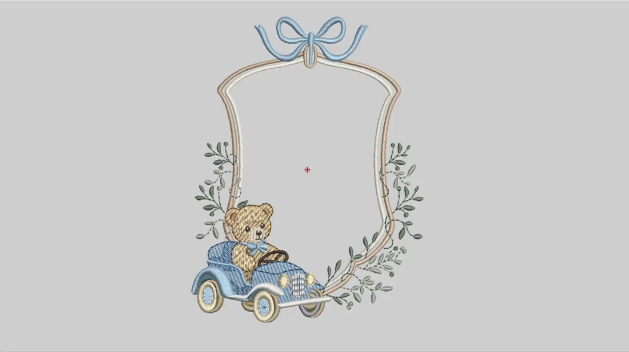 Matriz de Bordado Brasão Ursinho Motorista em Vídeo