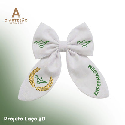 Projeto Laço 3D Branco Enfermagem com Fundo Branco com Verde Escuro