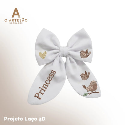 Matriz de Bordado Projeto Laço 3D Princess Passarinhos — Download Imediato