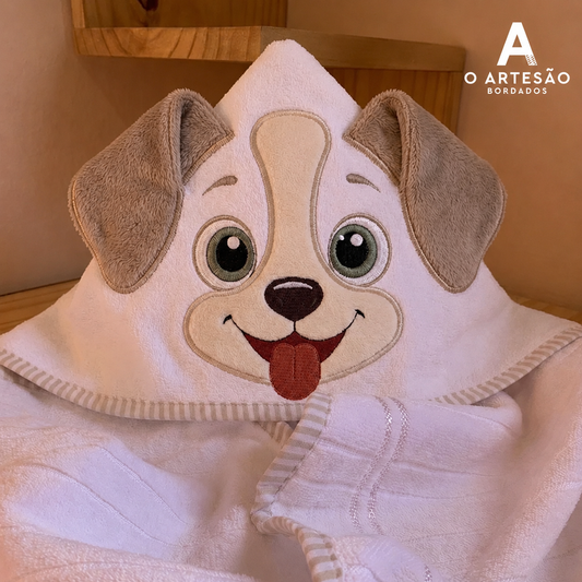 Toalha com Capuz com Matriz de Bordado Cachorrinho Rostinho Lúdico 
